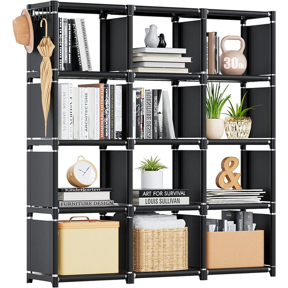 Book Shelf, 12 Cube Storage Organizer, DIY Bookcase, Metal Cube Bookshelf,Tall B - Picture 1 of 10